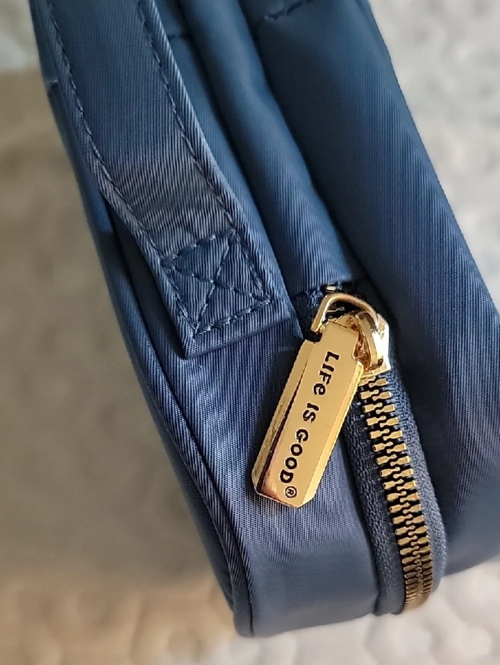 Life Is Good Slate Blue Double Compartment Cosmetic Pouch